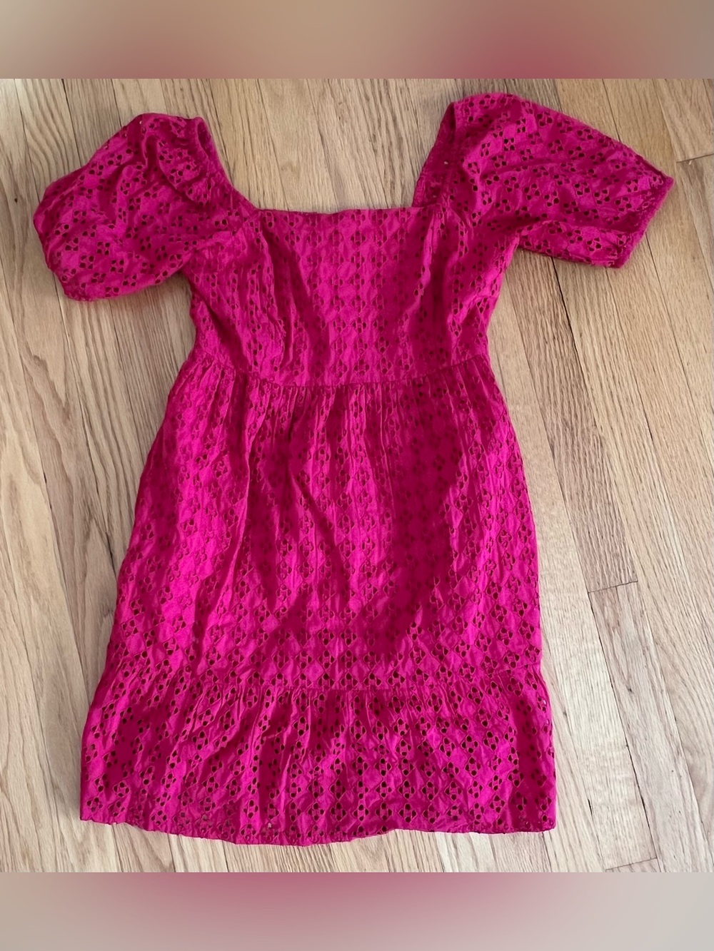 La Blanca Fuchsia Eyelet Puff-Sleeve Dress